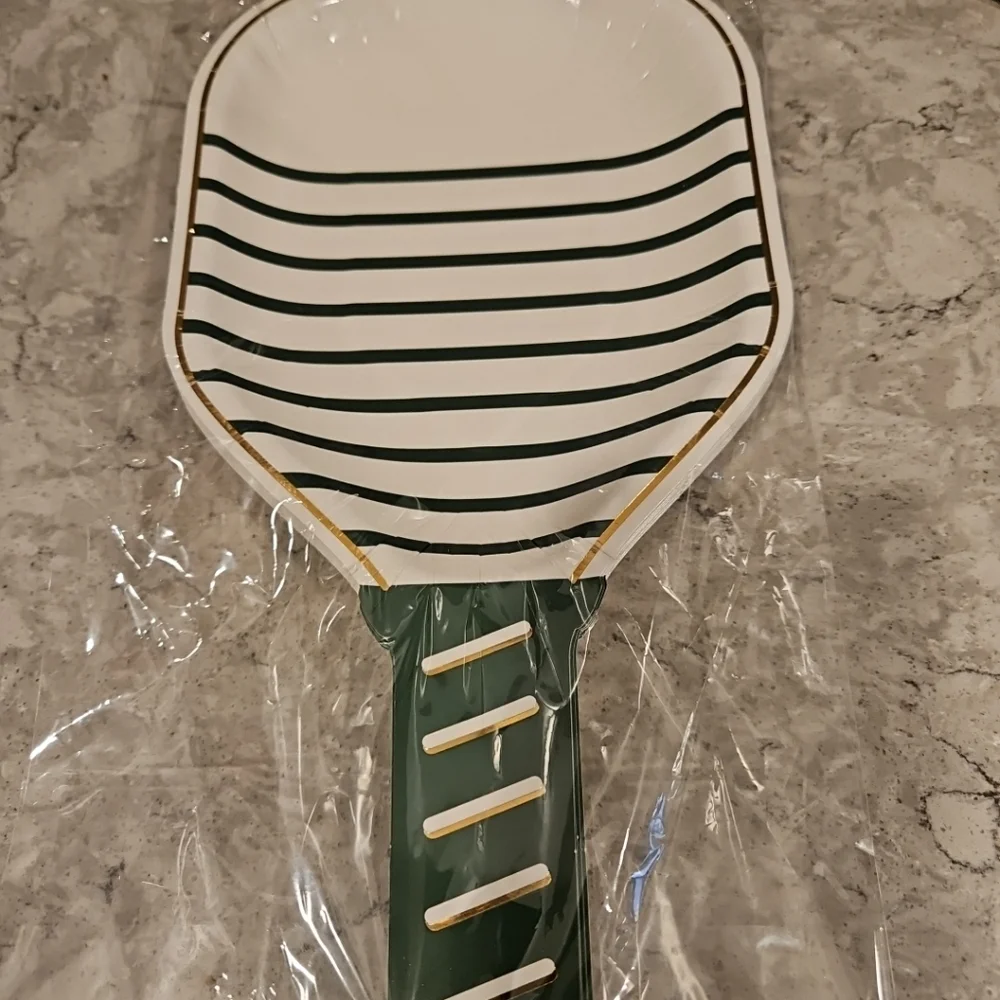 White Pickleball Paddle Paper Plates Set Of 12